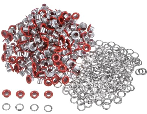 QUARKZMAN 300 Set Kit Occhielli in Metallo 3mm 1/8 Foro Occhielli per Teloni Piccolo Occhiello con Rondelle per Scarpe Vestiti Cintura Etichetta Borsa Tessuto Pelle Progetto, Rosso