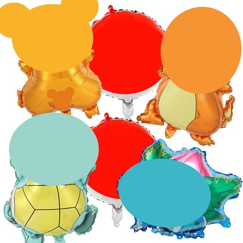 6 Stück Pokem Luftballons Set, Folienballon Deko, Cartoon-Bilder Luftballon, Party Deko Ballons, Geburtstagsparty-Zubehör, Kinder Geburtstag Luftballons Dekoration für Jungen Mädchen