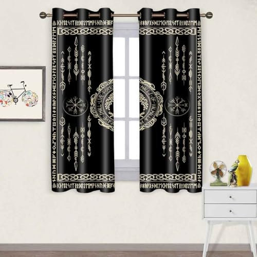 BSPPTI Nordic Vikings CLZYSP542 Vorhang, Wikinger Yggdrasil Baum des Lebens, Vorhänge Raumverdunkelung, wärmeisoliert, Verdunkelungsvorhänge für Wohnzimmer, Schlafzimmer, 106,7 x 160 cm, 2 Paneele