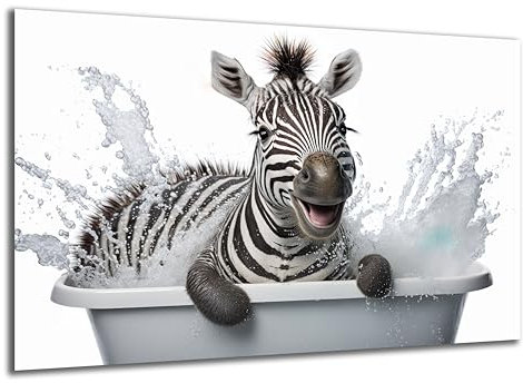DARO Design - Toiletten-Bild auf 6mm HDF 30x20 cm Baby Zebra in der Badewanne - Wand-Deko Bilder Lustiges Geschenk