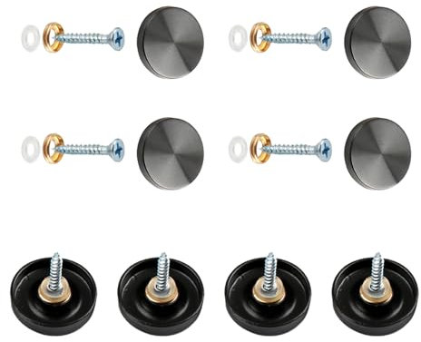 Vokenforu 8 Sets Mirror Screws, 40mm Mirror Nails with Decorative Caps, Brushed Stainless Steel Mirror Covers with Washers for Tables, Bath Plates, Furniture Fittings, Black
