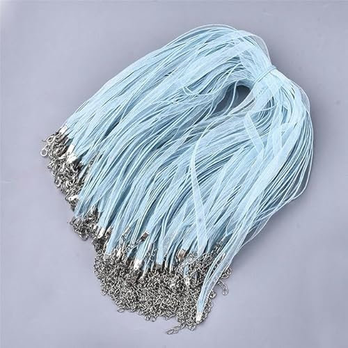 100pcs Adjustable Organza Ribbon Waxed Cord Thread Necklace Making Iron Lobster Clasp for Jewelry Making DIY Finding 17.6~17.8-LightBlue