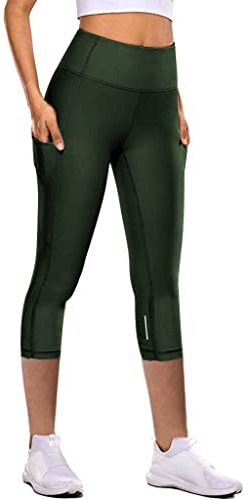 OBiQuzz Leggings Capri para mujer, pantalones de yoga 3/4, pantalones de deporte, pantalones de entrenamiento, mallas con bolsillo para el teléfono móvil, cintura alta, leggings de gimnasio, leggins