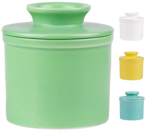 Greefun Matte Mint Green Round Porcelain Butter Container with Lid, Countertop French Butter Keeper