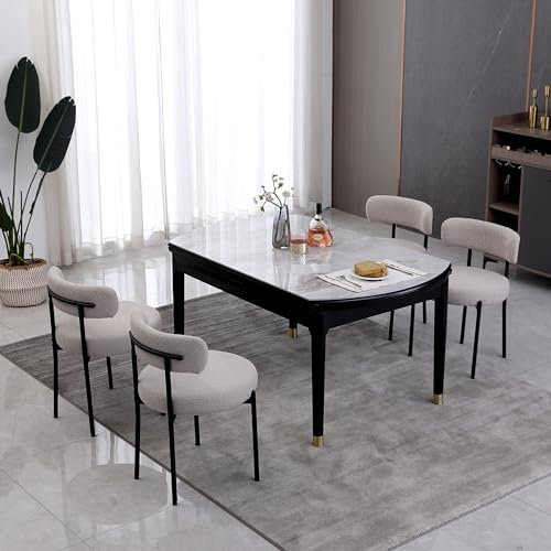 AISALL Esszimmerstühle 4er Set mit Rückenlehnen,Küchenstühle Gestell aus Schwarze Metall, Polsterstuhl Modern Retro Design Stühle, Stühle für Küche, Esszimmer, Hellgrau