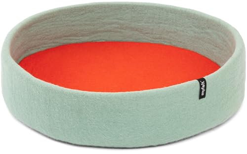 myfelt Fine Schurwolle-Hundekorb, Türkis mit rotorangem Inlay, 60 x 16 cm