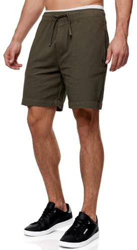 Indicode Herren INMargera Chino Shorts mit Kordelzug und 4 Taschen | Bermuda Sommershorts für Männer Army, L