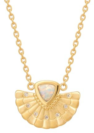 Caï Damen Collier 925 Silber vergoldet Fächer Anhänger mit Opal & Weißtopas 925/- Sterling Silber 45+5cm Glänzend Opal gelb 274250081V-50