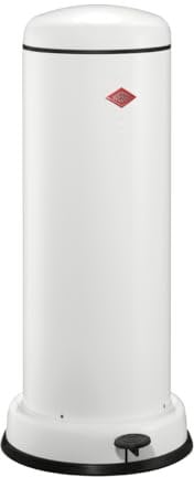 WESCO Poubelle Big Baseboy de couleur blanche, tôle d'acier revêtue par pulvérisation, volume de 30 litres, amortisseur intégré, pédale en métal avec surface de marche en caoutchouc