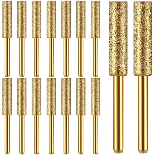 Chumia 16 Pcs Chainsaw Sharpening Stones Diamond Sharpener Grinding Stone File Electric Diamond Sharpening Wheel Golden Chainsaw Accessories for Chain Stone Jewelry(7/32''（5.5 mm）)