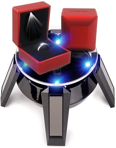 XHTLLO Placa giratoria de exhibición de joyería LED, Soporte Giratorio con energía Solar con Luces LED Azules para Relojes, Collares, Pulseras