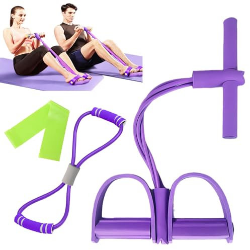 lomdung Crunches Zugseil mit Figur 8 Abzieher und Fitnessbänder, 6 Tubes Gummi Elastische Zugseil, Fitness Übungsbänder Sicher und Ungiftig, Fitness Zugband zum Trainieren von Taille Beinen Bauch