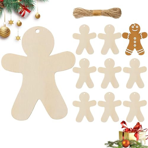 Gingerbread Cutouts - Unfinished Wood Gingerbread Man Cutouts Ornaments,10pcs Gingerbread Man Decorations, Hangable Blank Slices Cutouts Crafts for Christmas Tree Decor