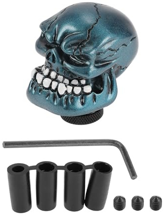 HEROFFIX Schädel Schaltknauf Universal Resin Schaltknauf Hebelknopf für Automatik und Manuell Fahrzeug mit 4 Adapter Blau 1 Set