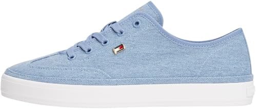 Tommy Hilfiger Sneaker con Suela Vulcanizada Mujer Washed Canvas Low Top, Azul (Brisk Blue), 38