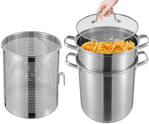 VonVVer Olla para espárragos y pasta de 8 l de diámetro, 28 cm, con tapa de cristal, 36 cm de alto, olla con colador para pasta, patatas, verduras