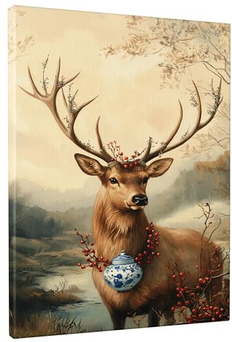 Hirsch-Wandkunst, Naturszene, Leinwanddruck, rustikale Herbstdekoration für Wohnzimmer, Schlafzimmer, Urlaub, ästhetischer Wandbehang, ungerahmt, 20,3 x 30,5 cm