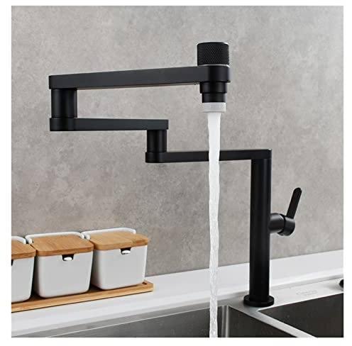 Waschbeckenhahn, Klappbarer Küchenarmatur aus Messing, Doppelgelenk, Schwenkarme, heißes, kaltes Wasser, dreiteilige Verlängerung, Waschbeckenarmatur mit zwei Funktionen für Küche, Badezimmer(Black Th
