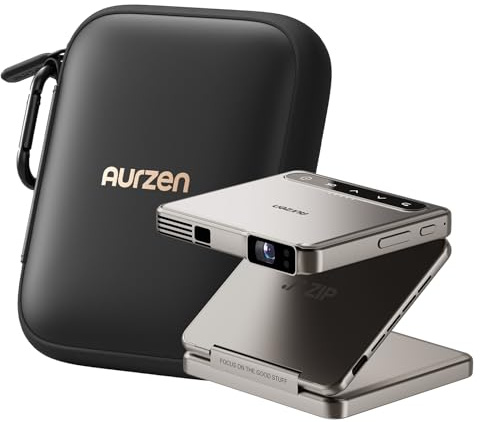 Aurzen ZIP Tri-Fold Portable DLP Projector with CasePlay– Zero-Lag Focus, One-Click Screen Mirroring, Full-Screen Mode+Waterproof and Drop-Resistant Design