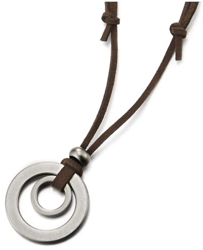 COOLSTEELANDBEYOND Lederband Halskette für Herren und Damen mit Doppellring Anhänger, Vintage Boho Surfer Stil, Verstellbares Rustikales
