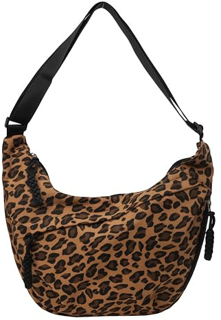 Yamobi Leopardenmuster Halbmond Handtasche, Crossbody Bag mit verstellbarem Gurt, Schultertasche mit großer Kapazität Mit Seitentaschen