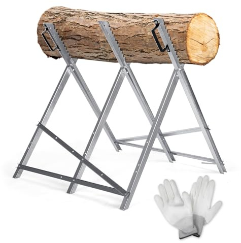 Peviasot Sägebock für Brennholz, klappbar, verzinkt, bis 150 kg belastbar | Holzsägebock aus verzinktem Metall mit 3 gezahnten Stammhaltern für Stämme bis 23 cm Durchmesser, platzsparend verstaubar