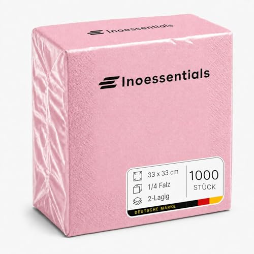 Inoverse Servietten Pink 33x33 cm 1000 Stück, Papierservietten Großpackung | 2-lagig 1/4-Falz einfarbig, Einwegservietten, für Hochzeit, Buffet, Party, dekorative Tischservietten für Gastronomie