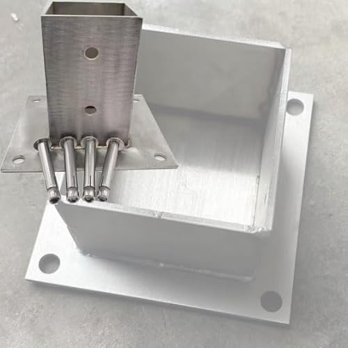 Heavy-Duty Silver Pergola Post Holder with Wooden Base, Solid Cement Post Socket Kit, Metal Concrete Mounting Brackets (95x980MM/3.7x3.1IN) for Outdoor Use