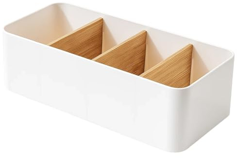 Seasoning Packet Organiser with 4 Compartments Seasoning Storage Bins Spice Packet Holder with Removable Bamboo Dividers, Organizers and Storage, Spice Box,for Kitchen, Fridge26.6 x 12.8 x 7.9 cm