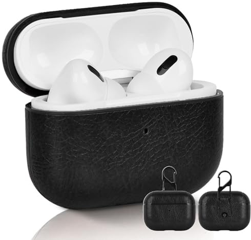 YIYAOLE Schutzhülle Kompatibel mit Apple AirPods 4 PU Leder Hülle für Apple AirPods 4 Tragbare Kratz Case mit Karabiner(Schwarz)