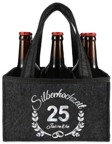 Silberhochzeit Geschenk Flaschentasche Filz, Geschenke zur Silberhochzeit | Geschenk Silberhochzeit, 25 Jahre Geschenk Silberhochzeit Geschenktüte für Frauen Männer Ihn Ehemann Ehefrau