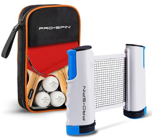 PRO-SPIN Ping Pong Paddles Bundle with Retractable Table Tennis Net – High-Performance Ping Pong Set with 2 Premium Table Tennis Paddles, 3-Star Balls, and Storage Case – Gifts for Families