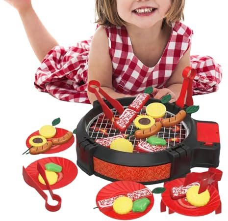Kindergrill, Küchenzubehör mit Licht, Küchen-Set, Grill mit Lebensmitteln – für und Mädchen drinnen und draußen, Haus, Schule, Camping, Terrasse