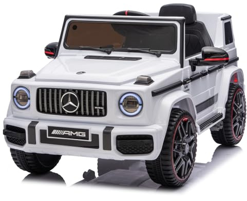 LALAHO Kinder Elektroauto Mercedes G63,12V 7ah,Weiß | mit 2.4G Fernbedienung, Kinderauto Kinderfahrzeug，Elektrofahrzeuge für ab 3 Jahre