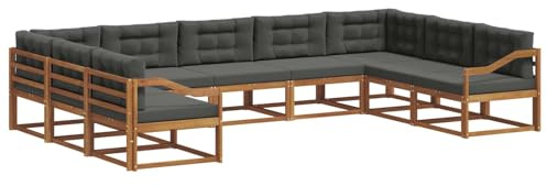 vidaXL Outdoor-Sofagarnitur mit Kissen 9 pcs Natur und Anthrazit, Outdoor modernes Sofa Set, robuste Patiosammlung, vielseitige Gartenmöbel, Sectional Lounger für Entspannung im Hinterhof