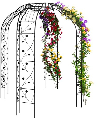 Relaxdays Rosenpavillon, Metall, HxBxT: 250 x 199 x 199 cm, Rosenbogen Garten, Rankbogen für Kletterpflanzen, schwarz