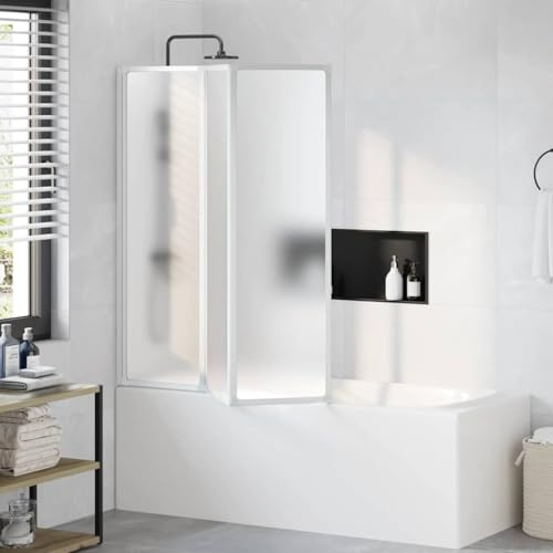Mokuyary Pare baignoire à 3 volets rétractables 141 x 132 cm Séparation Paroi de Souche Séparation pour Espace Ouvert, Salle de Bain