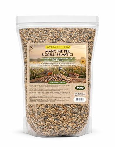 AGRI-CULTURA® | Mangime Uccelli Selvatici 800g | Miscela Semi e Granaglie Naturali per Tutti i tipi di Uccelli | Alimentazione Completa, Ideale per Casette e Aree Protette.