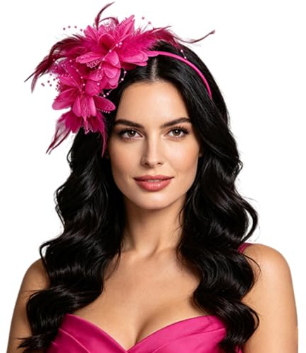 1PC Cerise Pink Fascinator with Feather Design, Fuchsia Pink Fascinators for Women, Elegant Wedding Fascinator Headpiece, Ideal Formal Headwear for Weddings and Special Occasions