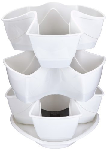 Zanvic Maceta para aromaticas de 3 Alturas para 9 macetas. Mod.binia 3. Blanco. c/Plato