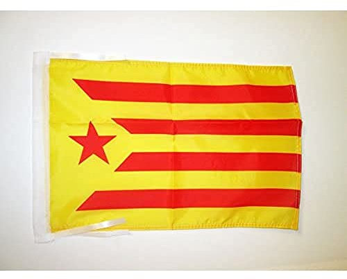 BANDERA de CATALUÑA ESTELADA VERMILLA 45x30cm - BANDERINA CATALUNYA INDEPENDENTISTA GROGA 30 x 45 cm cordeles - AZ FLAG