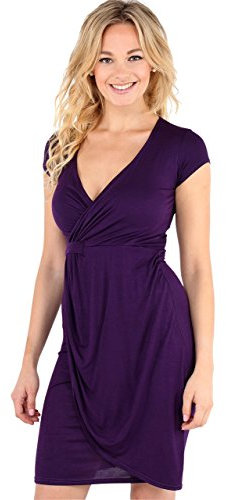 KRISP Cap Sleeve Jersey Wrap Bodycon Midi Dress, 8, Purple, 6678-PUR-08
