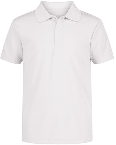 Nautica Boys' School Uniform Short Sleeve Polo Shirt, Button Closure, Moisture Wicking Performance Material, White, 14-16