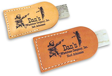 Bundle- 2 Piece Set of Genuine Arkansas Pocket Knife Sharpening Stones Whetstones 3 x 1 x 1/4 in Leather Pouches- Soft (Medium) and Hard (Fine) MAP-13A-L/FAP-13A-L