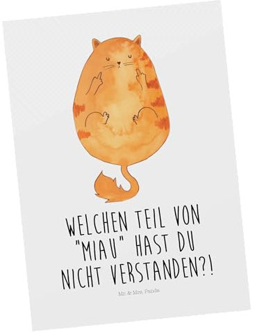 Mr. & Mrs. Panda Postkarte Katze Mittelfinger - Geschenk, Katzenliebhaber, Grußkarte, Katzen, Ansichtskarte, Katzenfan, Cat, Geschenkkarte, miau,