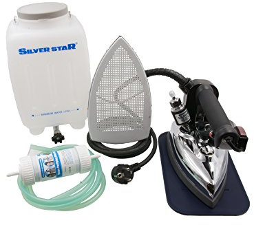 Silver Star 220 Volt Steam Irons - Gravity Feed Hanging Bottle Steam Irons with Non-Stick Laminate Sole Plate & Demineralizer Cartridge (ES-85 220V)