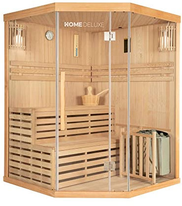 HOME DELUXE - Sauna traditionnel - SKYLINE XL - 150 x 150 x 200 cm - pour 2 à 3 personnes, pruche, y compris four de sauna, accessoires de sauna I sauna à vapeur sauna à infusion sauna finlandais