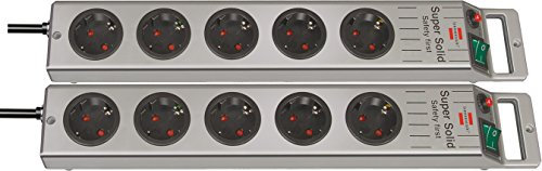 2 Stück Brennenstuhl Super-Solid, Steckdosenleiste 5-fach (2,5m Kabel und Schalter - aus bruchfestem Polycarbonat) Farbe: schwarz/silber