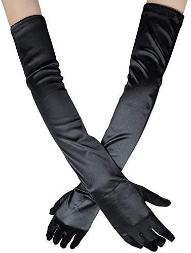 Xuhan Satin-Handschuhe für Damen, 38,1 cm / 53,3 cm, Ellenbogenlänge der 1920er Jahre - Schwarz - Large