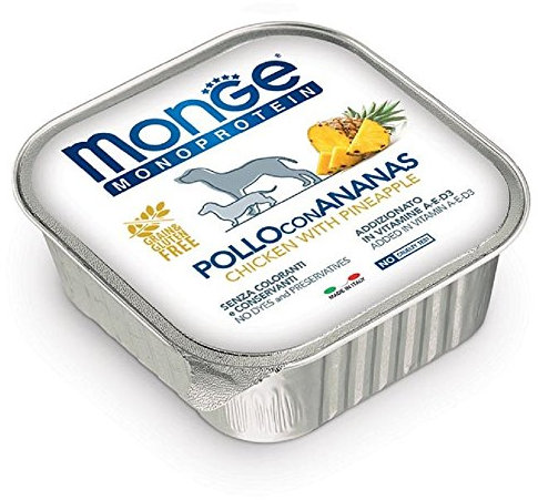 Monge Monoprotein Chicken with Pineapple, Nassfutter für Hunde (Nassfutter aus Huhn mit Ananas, ohne Farbstoffe, Konservierungsstoffe und Zuckerzusatz, getreidefreies Hundefutter, 150 g)